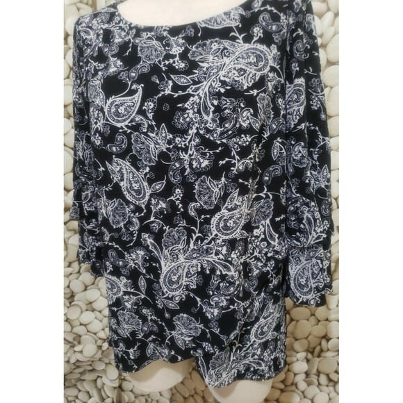 Apt 9 Top Size Small Paisley Floral Black White Tiered Sleeves Front Lined - Picture 7 of 8